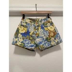 Vintage 80s 90s KENZO Shorts Colorful Floral High-Waist Mom Size 6 Button Fly